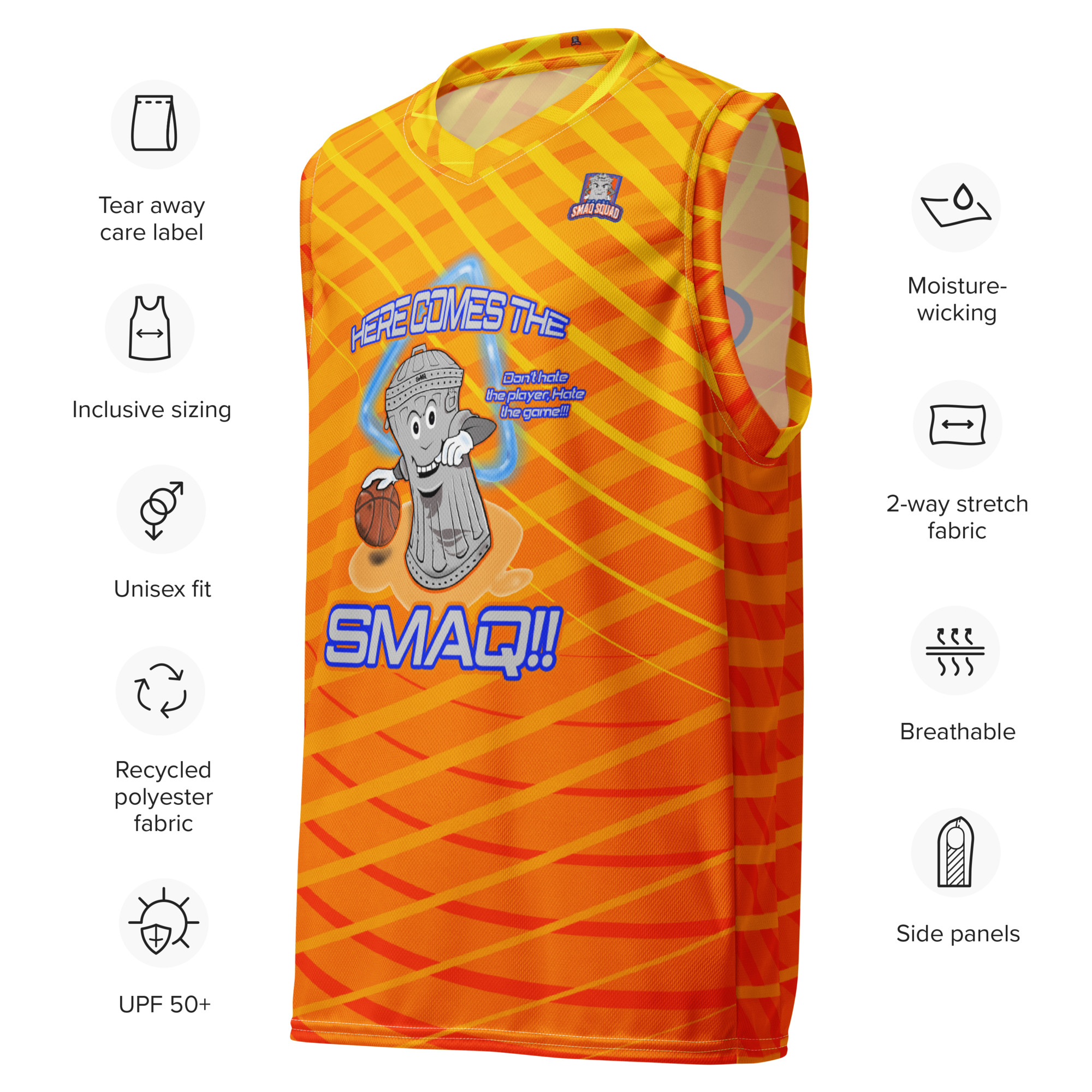 SMAQ Orange Recycled basketball jersey