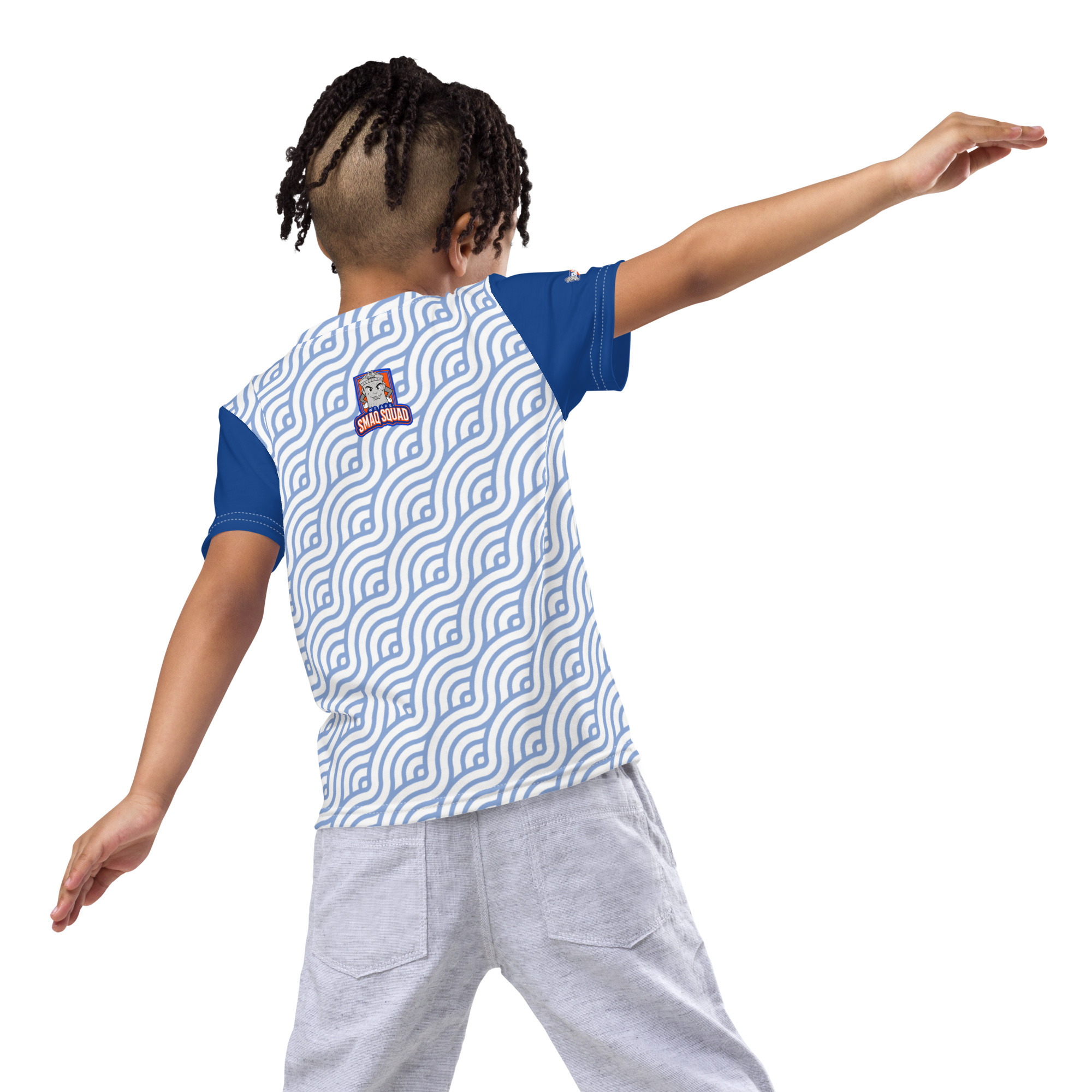 SMAQ SQUAD Wavy Blue Kids crew neck t-shirt