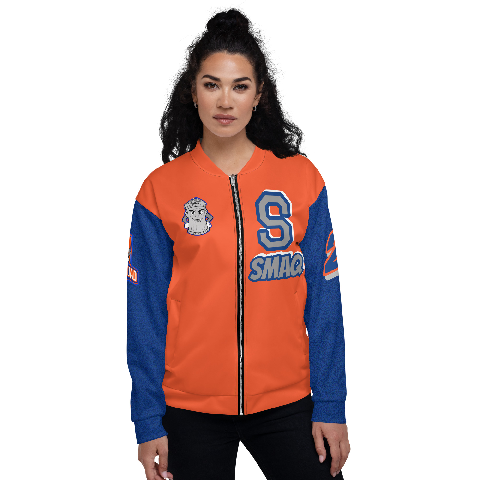 SMAQ Orange Varsity Style Bomber Jacket