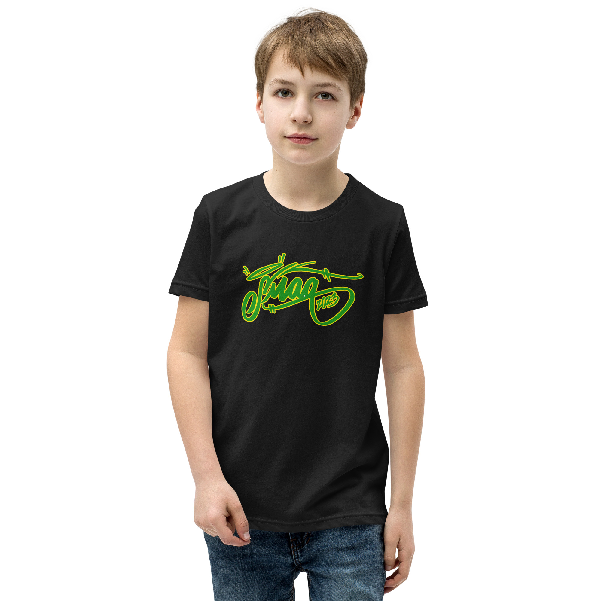 SMAQ Green Script Graffiti Tag Youth Short Sleeve T-Shirt