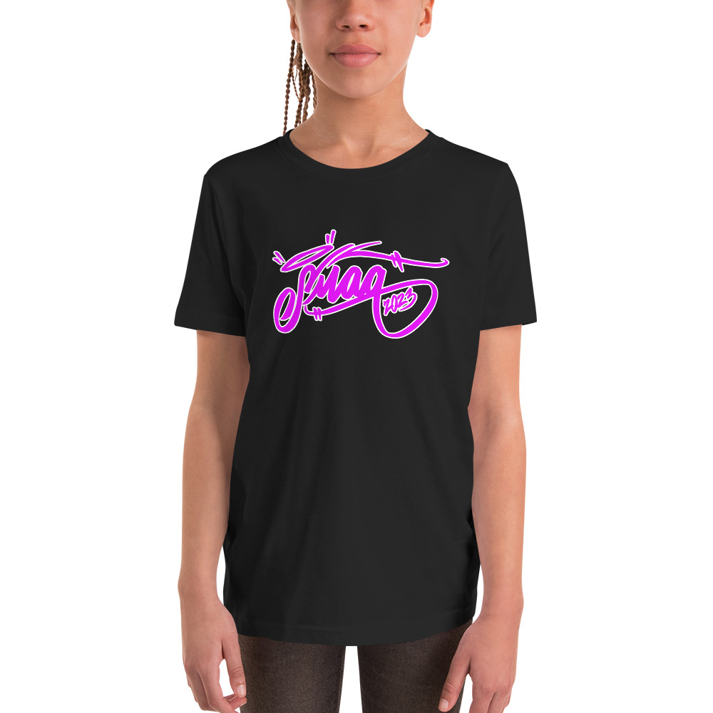 SMAQ Pink Script Graffiti Tag Youth Short Sleeve T-Shirt